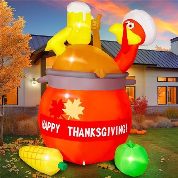 6FT Thanksgiving Inflatables Turkey Outdoor Decoration, Blow Up Yard - Picture 1 of 8